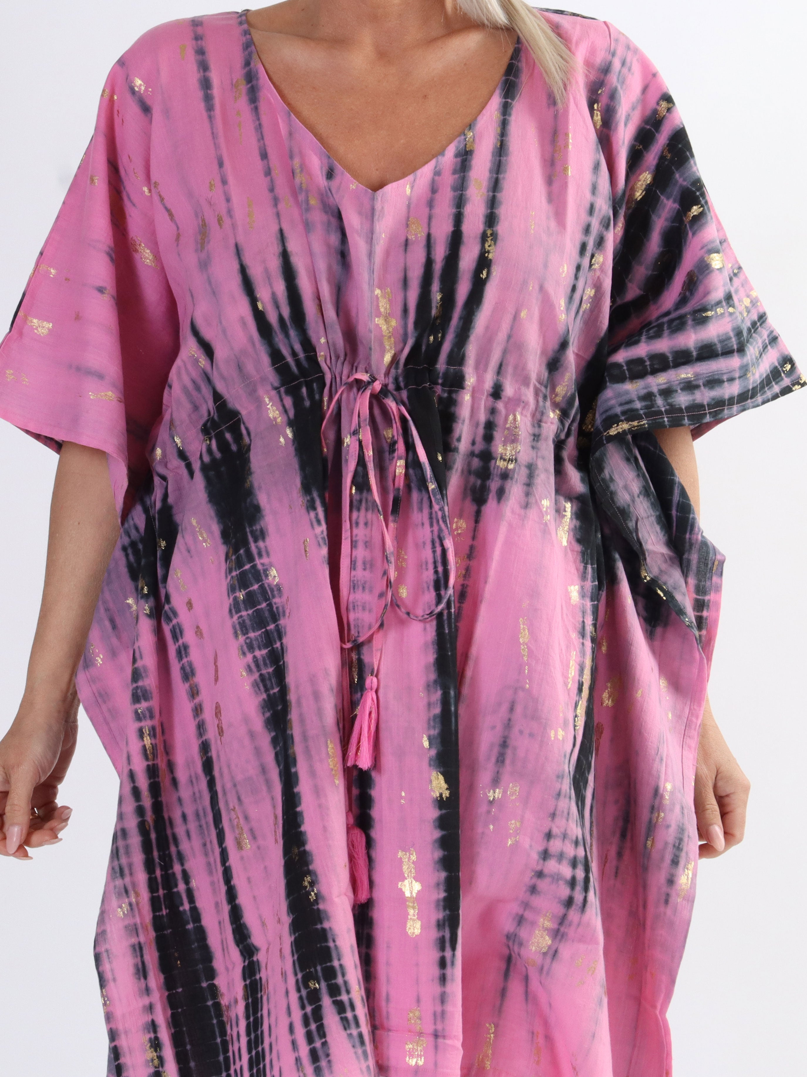 Tulle - Let plus size tunika med guld strøg og bindebånd